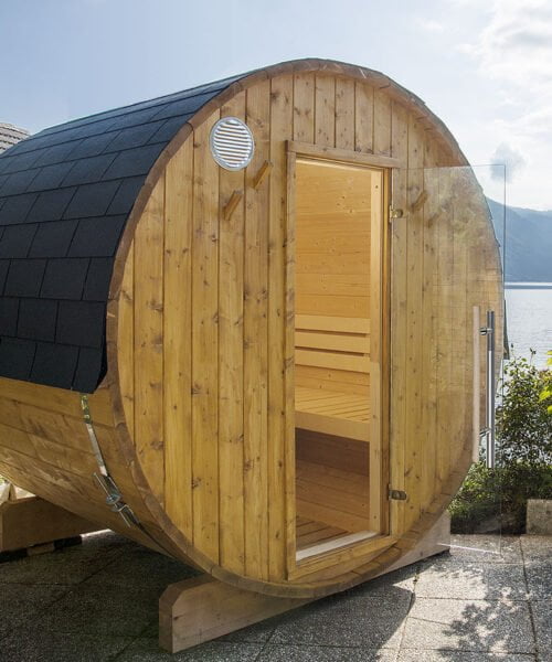 Harvia Kammi Barrel Sauna in outdoor space