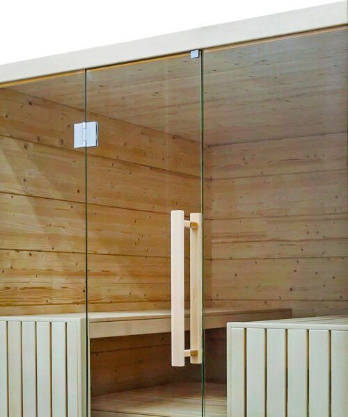 Harvia Olympus 8 Person sauna cabin glass front