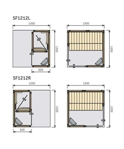 Harvia SmartFold sauna cabin layout diagram