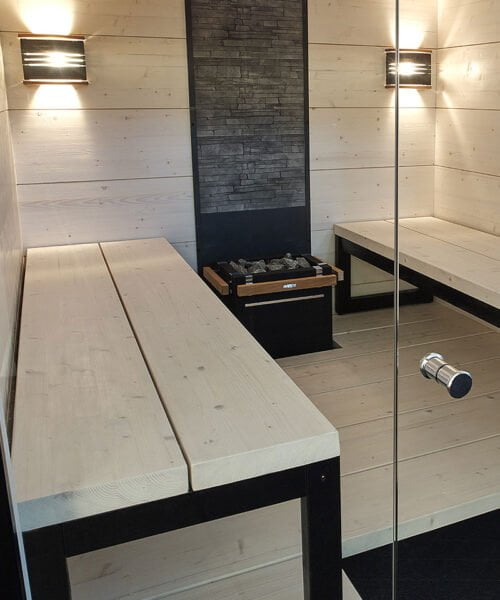 Harvia Solide Indoor glass front sauna interior