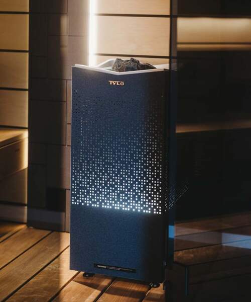 Tylo Crown sauna heater in Reflection WIDE sauna